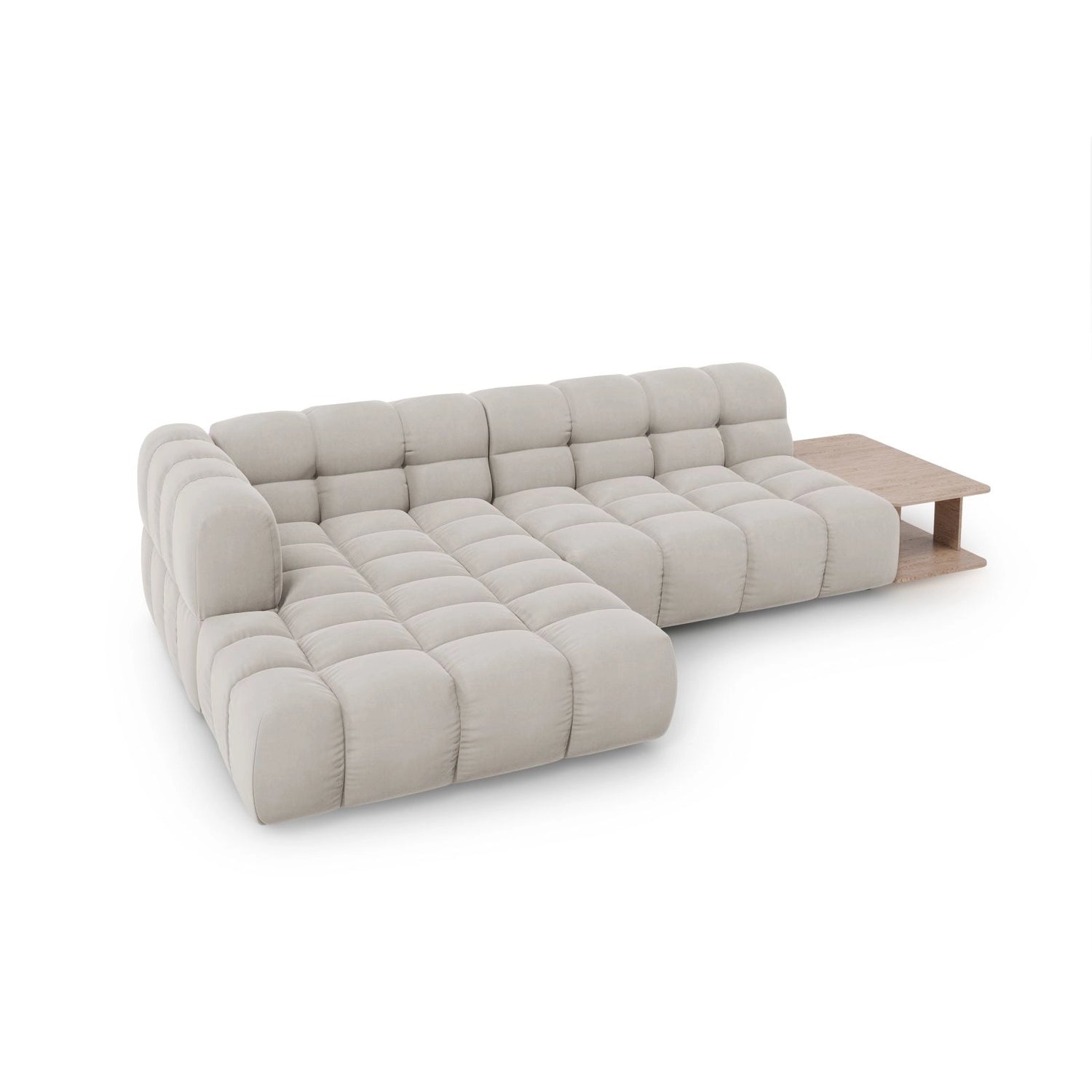 Sky Modulares 4-Sitzer Ecksofa, Linke Seite, aus Samt in Leichtes Beige (Casino Pearl), 297x162 cm von Cosmopolitan Design – Bild 4