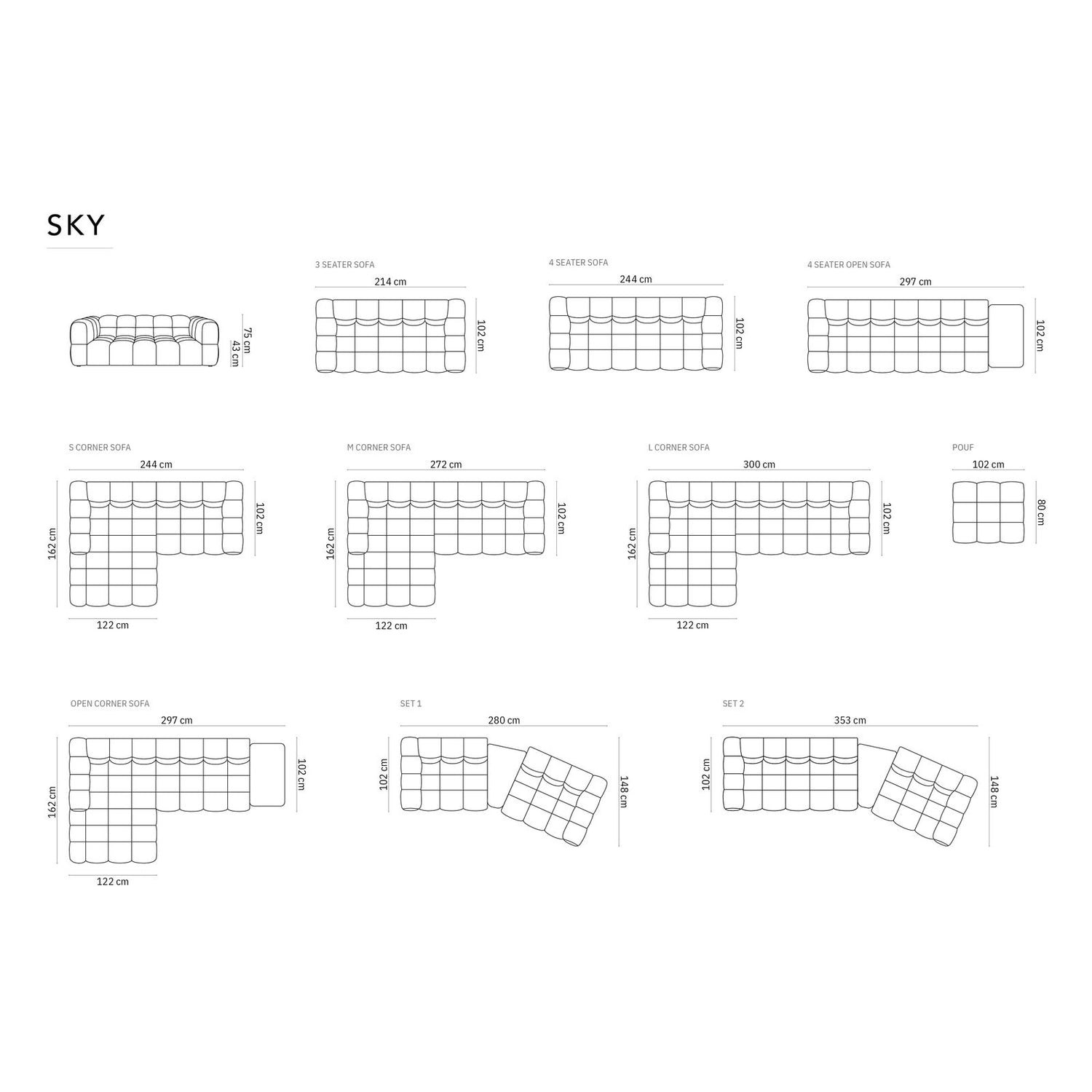 Sky Modulares 4-Sitzer Sofa, Rechte Seite, aus Samt in Sand (Casino Lion), 297x102 cm von Cosmopolitan Design – Bild 2
