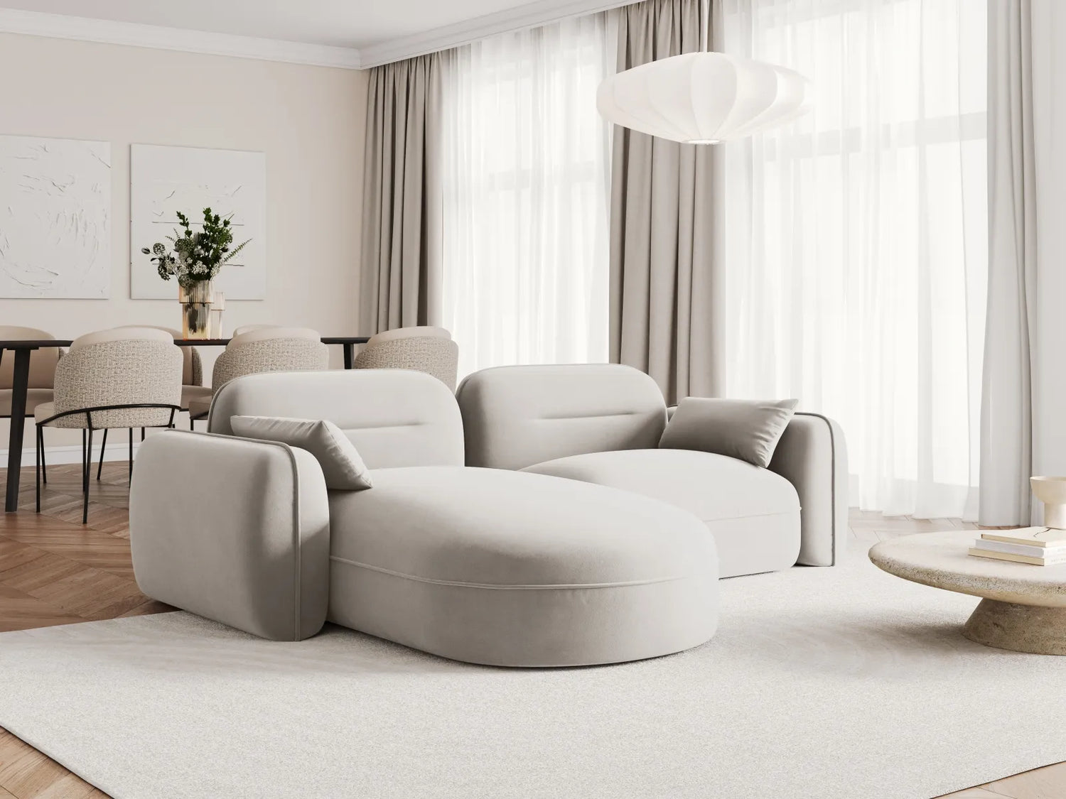 Sydney 3-Sitzer Ecksofa, Linke Seite, aus Samt in Hellbeige (Casino Pearl), 230x165x70 cm von Cosmopolitan Design – Bild 2