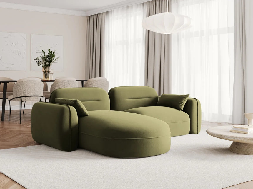 Sydney 3-Sitzer Ecksofa, Linke Seite, aus Samt in Hellgrün (Casino Forest), 230x165x70 cm von Cosmopolitan Design – Bild 2