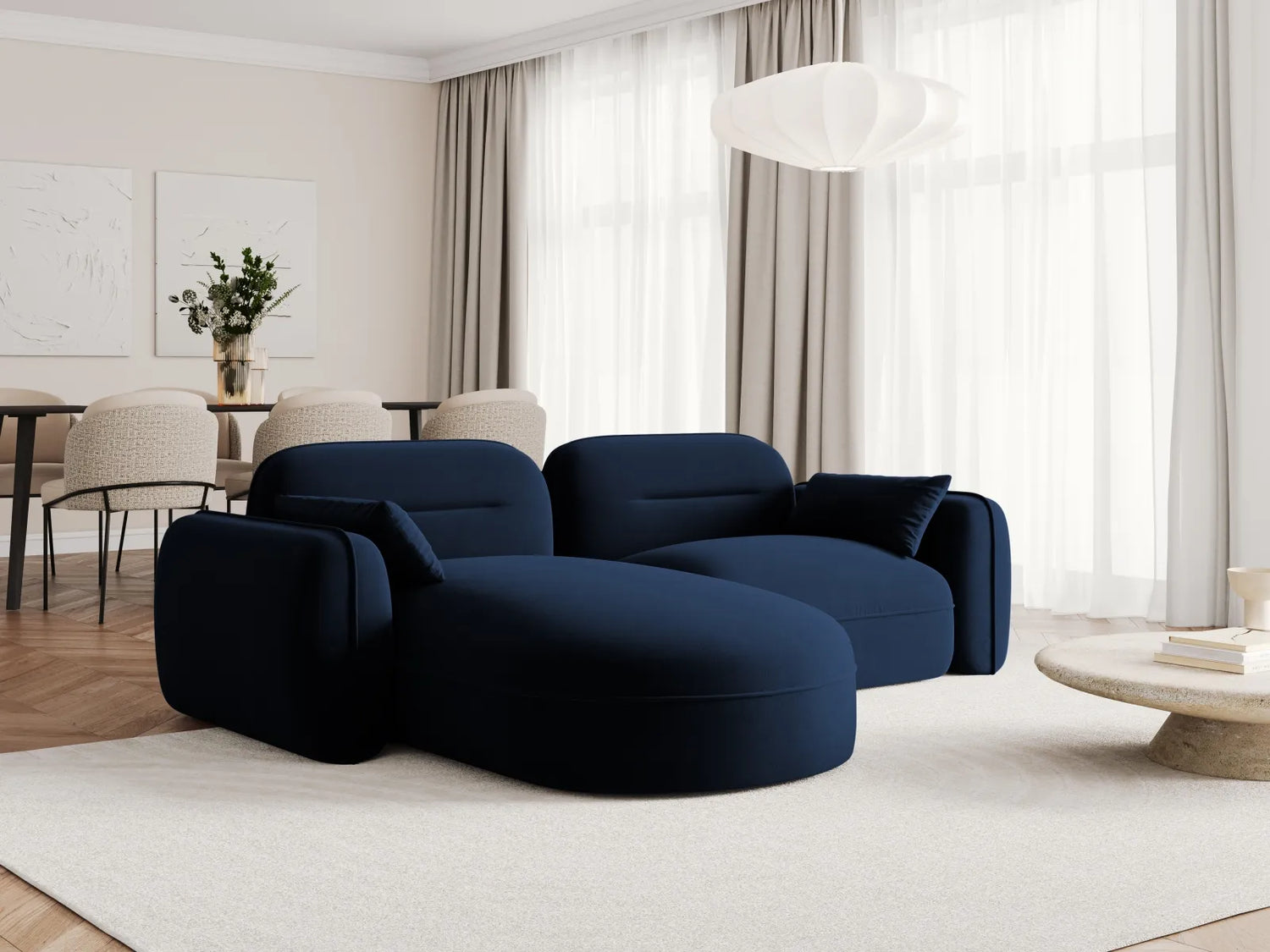 Sydney 3-Sitzer Ecksofa, Linke Seite, aus Samt in Königsblau (Casino Deep Blue), 230x165x70 cm von Cosmopolitan Design – Bild 2