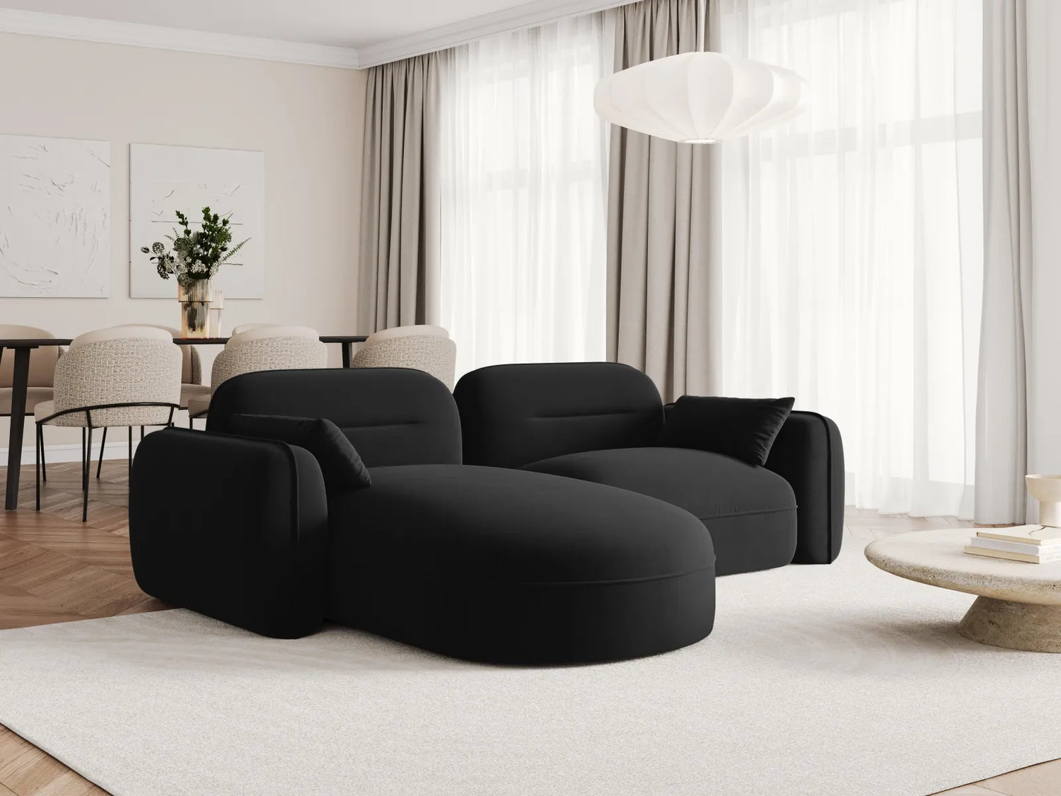 Sydney 3-Sitzer Ecksofa, Linke Seite, aus Samt in Schwarz (Casino Black), 230x165x70 cm von Cosmopolitan Design – Bild 2