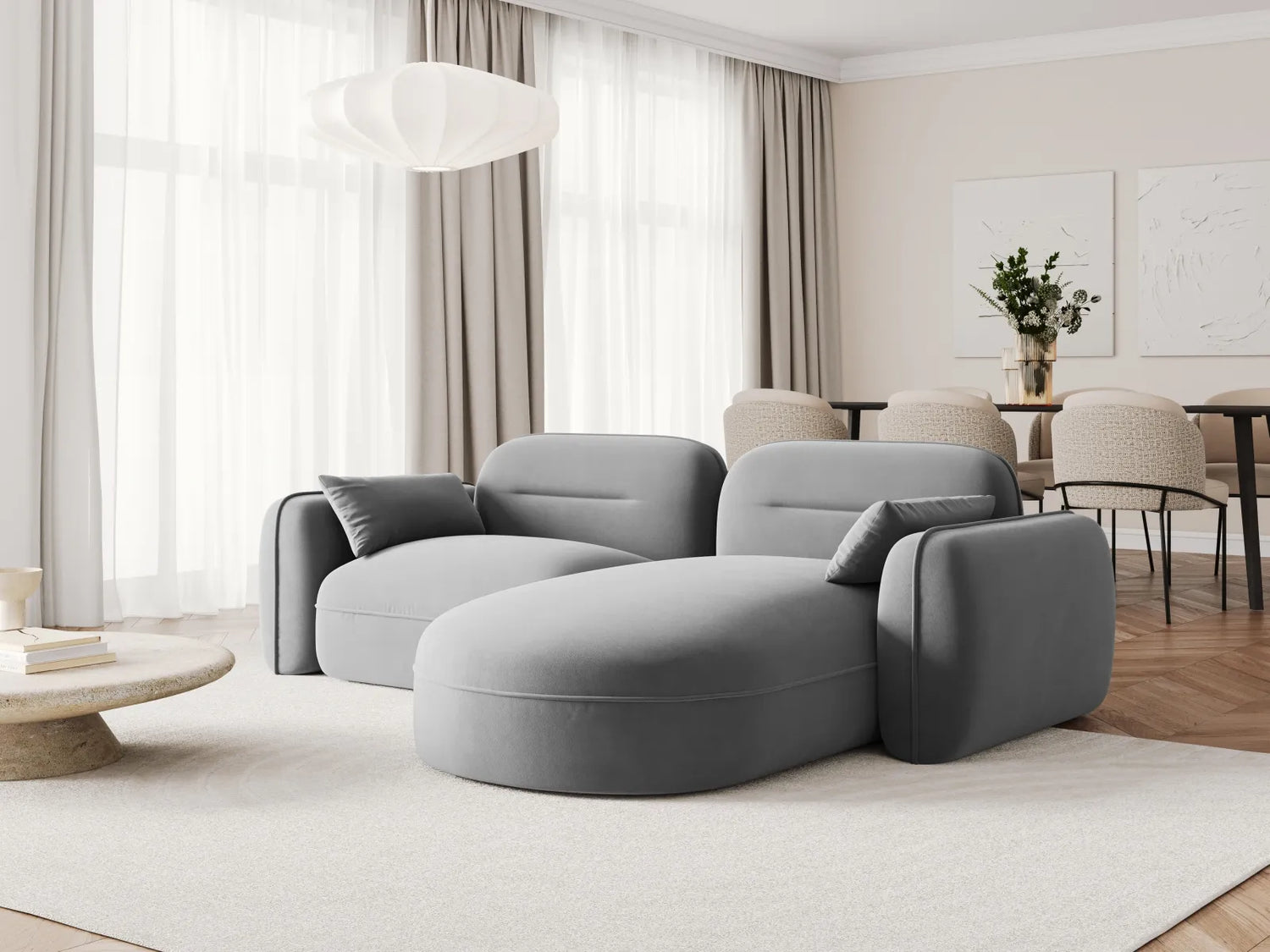 Sydney 3-Sitzer Ecksofa, Rechte Seite, aus Samt, 230x165x70 cm von Cosmopolitan Design – Bild 2