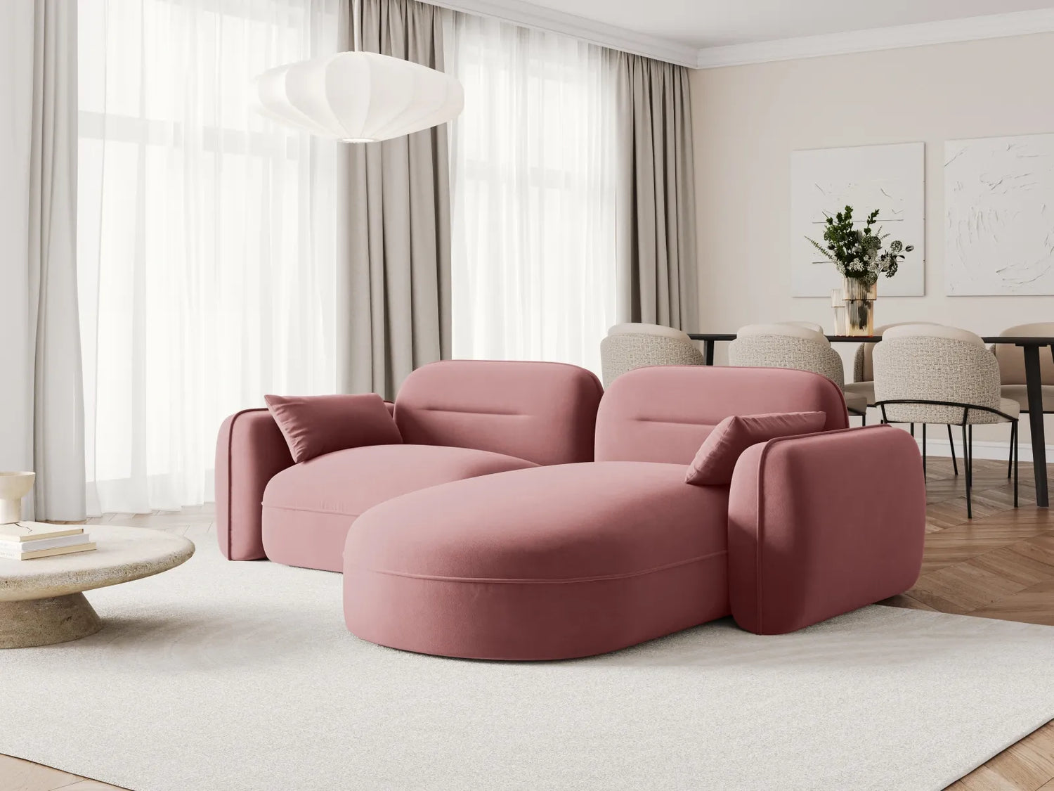 Sydney 3-Sitzer Ecksofa, Rechte Seite, aus Samt in Flamingo (Casino Salmon), 230x165x70 cm von Cosmopolitan Design – Bild 2