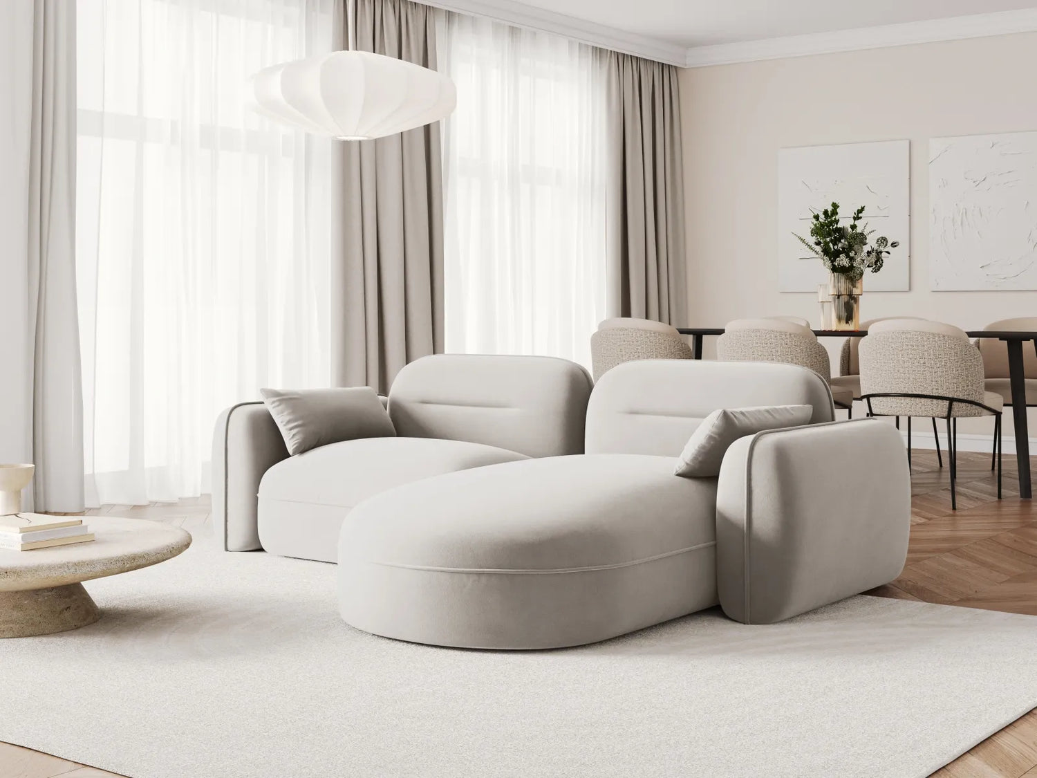 Sydney 3-Sitzer Ecksofa, Rechte Seite, aus Samt in Hellbeige (Casino Pearl), 230x165x70 cm von Cosmopolitan Design – Bild 2