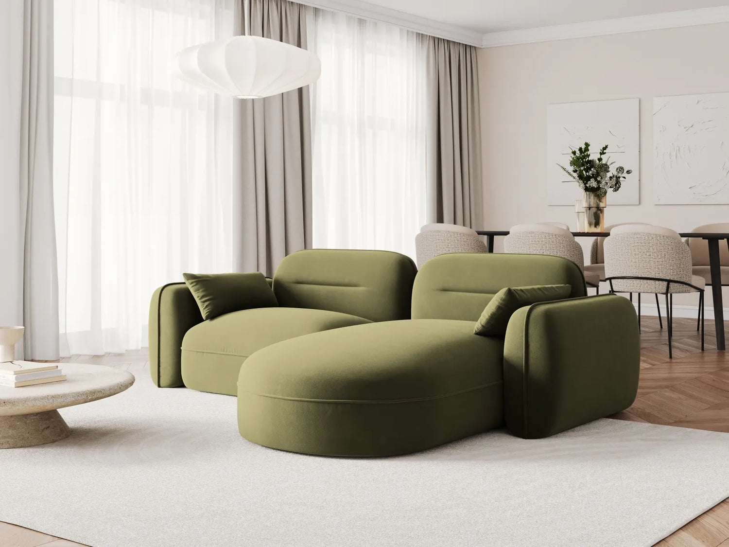 Sydney 3-Sitzer Ecksofa, Rechte Seite, aus Samt in Hellgrün (Casino Forest), 230x165x70 cm von Cosmopolitan Design – Bild 2
