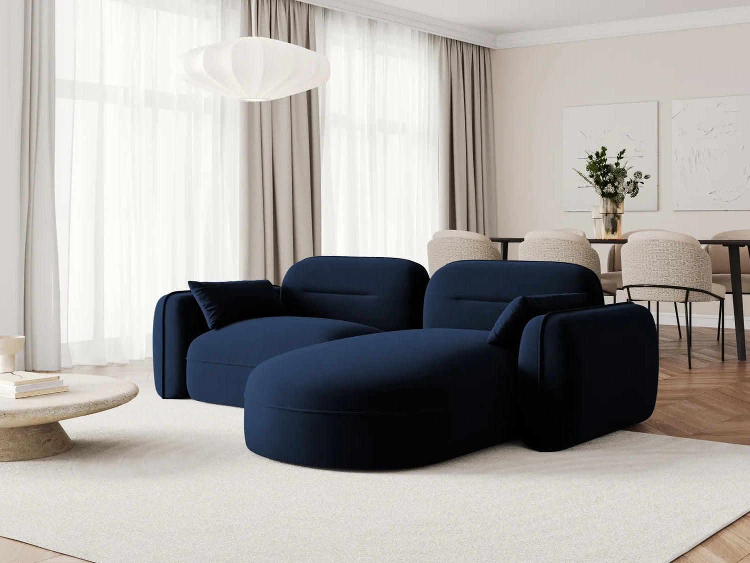 Sydney 3-Sitzer Ecksofa, Rechte Seite, aus Samt in Königsblau (Casino Deep Blue), 230x165x70 cm von Cosmopolitan Design – Bild 2