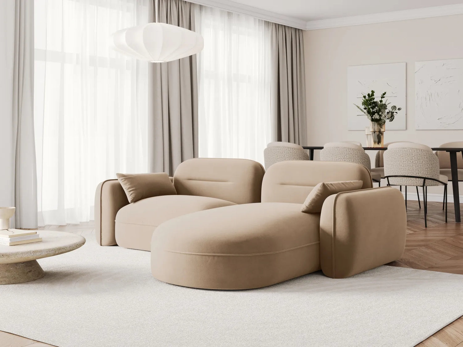 Sydney 3-Sitzer Ecksofa, Rechte Seite, aus Samt in Sand (Casino Lion), 230x165x70 cm von Cosmopolitan Design – Bild 2
