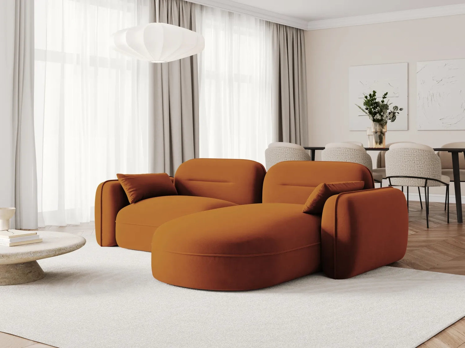 Sydney 3-Sitzer Ecksofa, Rechte Seite, aus Samt in Terrakotta (Casino Terracota), 230x165x70 cm von Cosmopolitan Design – Bild 2