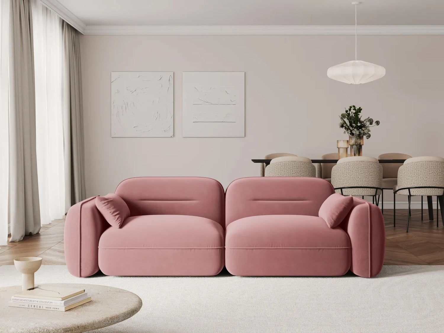 Sydney 3-Sitzer Sofa aus Samt in Flamingo (Casino Salmon), 230x90x70 cm von Cosmopolitan Design – Bild 2
