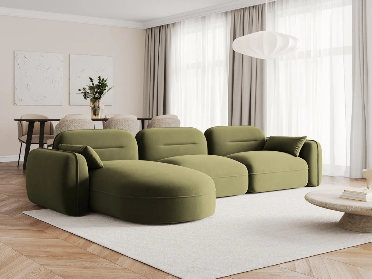 Sydney 4-Sitzer Ecksofa, Linke Seite, aus Samt in Hellgrün (Casino Forest), 320x165x70 cm von Cosmopolitan Design – Bild 2