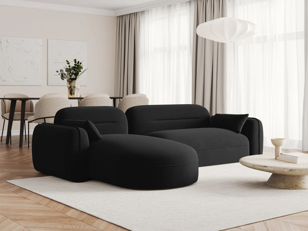 Sydney 4-Sitzer Ecksofa, Linke Seite, aus Samt in Schwarz (Casino Black), 275x165x70 cm von Cosmopolitan Design – Bild 2