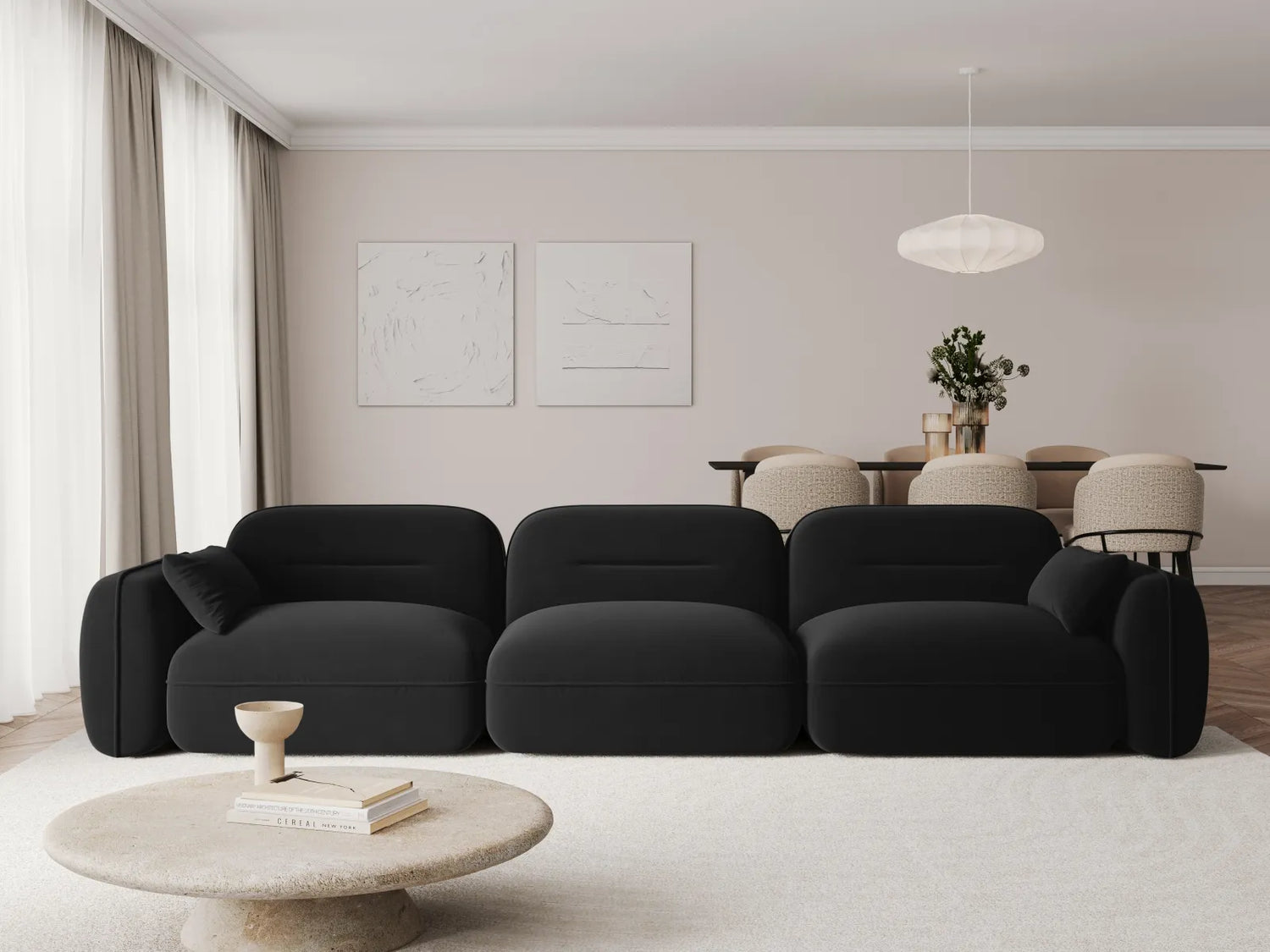 Sydney 4-Sitzer Sofa aus Samt in Schwarz (Casino Black), 320x90x70 cm von Cosmopolitan Design – Bild 2