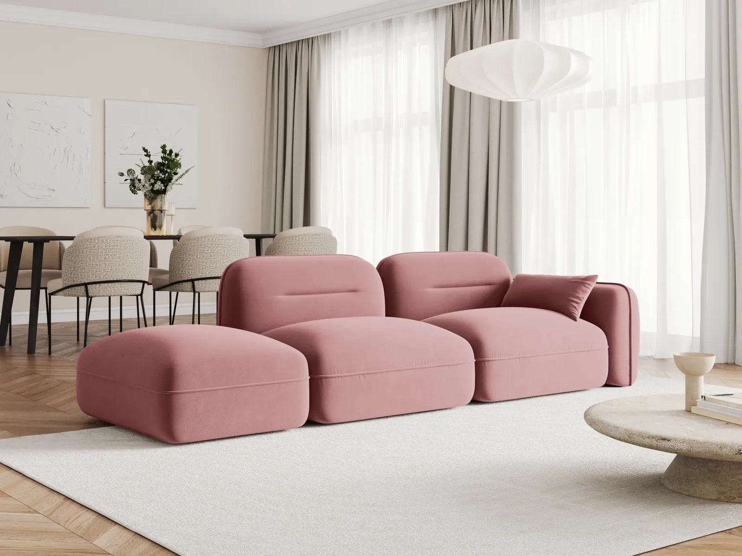 Sydney Modulares 3-Sitzer Sofa, Linke Seite, aus Samt in Flamingo (Casino Salmon), 295x90 cm von Cosmopolitan Design – Bild 2