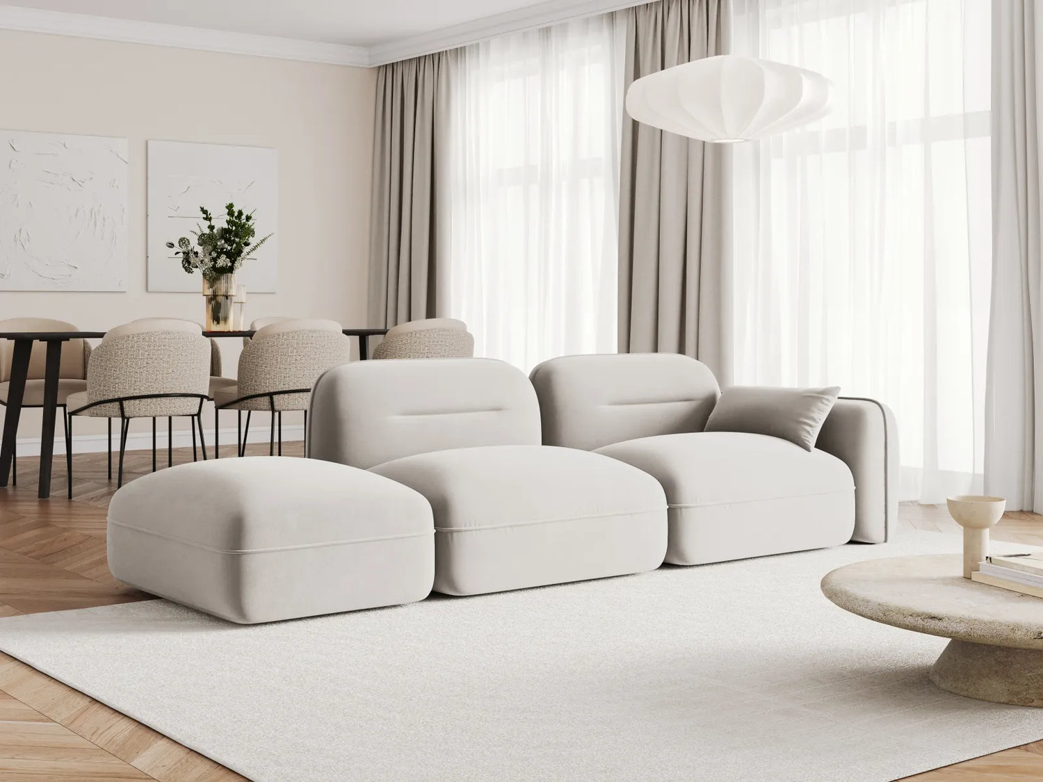 Sydney Modulares 3-Sitzer Sofa, Linke Seite, aus Samt in Leichtes Beige (Casino Pearl), 295x90 cm von Cosmopolitan Design – Bild 2