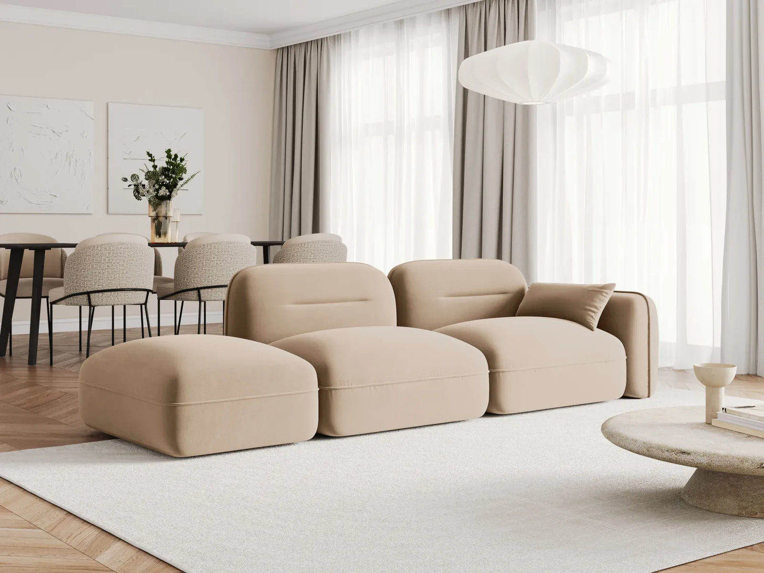 Sydney Modulares 3-Sitzer Sofa, Linke Seite, aus Samt in Sand (Casino Lion), 295x90 cm von Cosmopolitan Design – Bild 2
