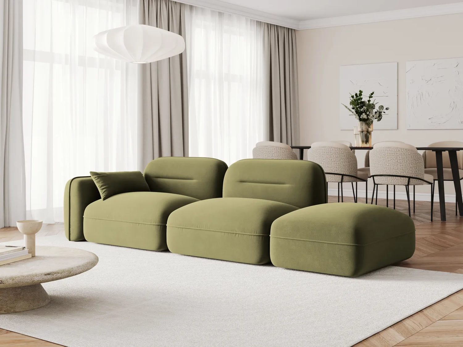 Sydney Modulares 3-Sitzer Sofa, Rechte Seite, aus Samt in Hellgrün (Casino Forest), 295x90 cm von Cosmopolitan Design – Bild 2