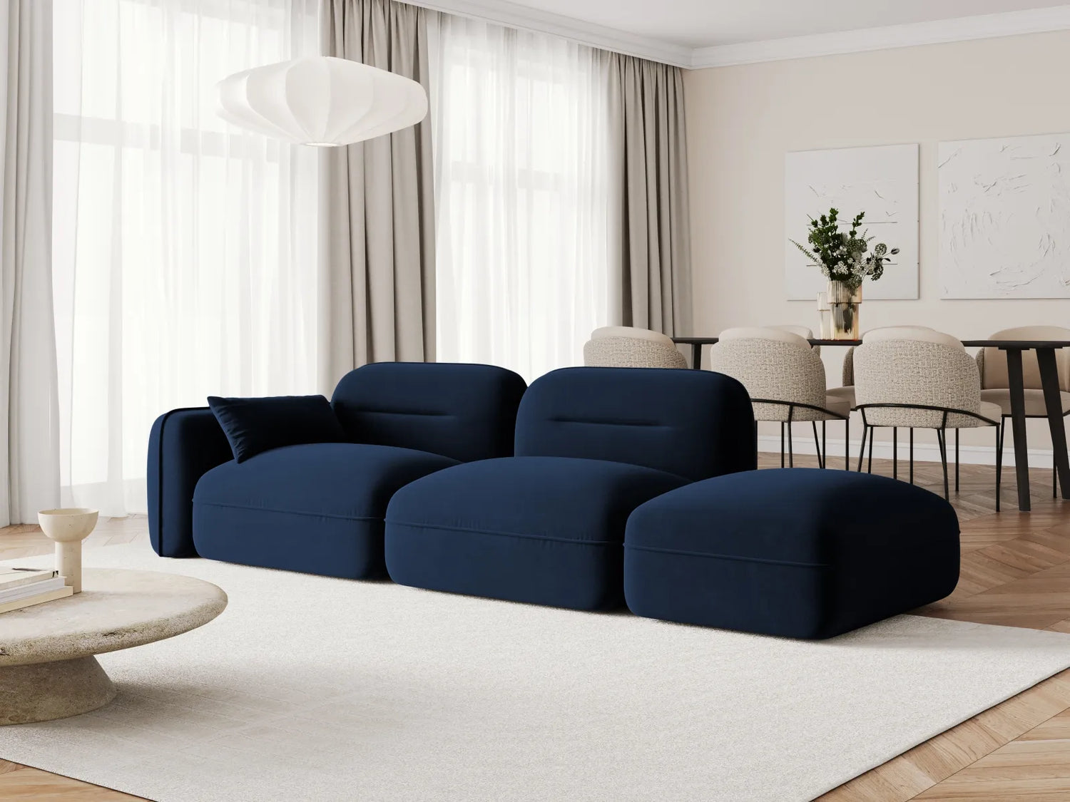 Sydney Modulares 3-Sitzer Sofa, Rechte Seite, aus Samt in Königsblau (Casino Deep Blue), 295x90 cm von Cosmopolitan Design – Bild 2