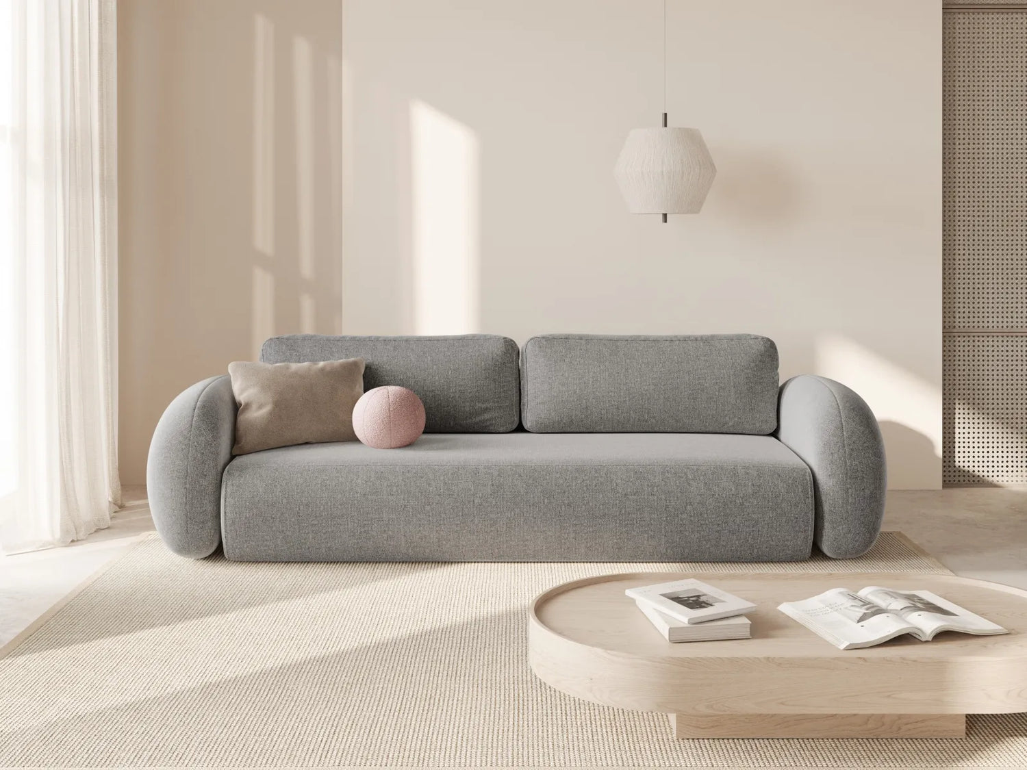 Tonale 3-Sitzer Sofa mit Schlaffunktion und Stauraum, aus Chenille in Hellgrau (Eden 18 Grey), 262x105x88 cm von Cosmopolitan Design – Bild 2