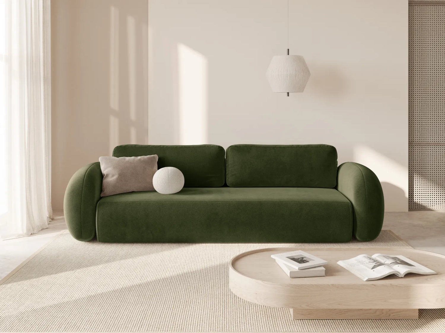 Tonale 3-Sitzer Sofa mit Schlaffunktion und Stauraum, aus Samt in Armeegrün (Magic Velvet 2295), 262x105x88 cm von Cosmopolitan Design – Bild 2