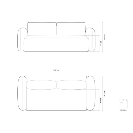 Tonale 3-Sitzer Sofa mit Schlaffunktion und Stauraum, aus Samt in Armeegrün (Magic Velvet 2295), 262x105x88 cm von Cosmopolitan Design – Bild 3