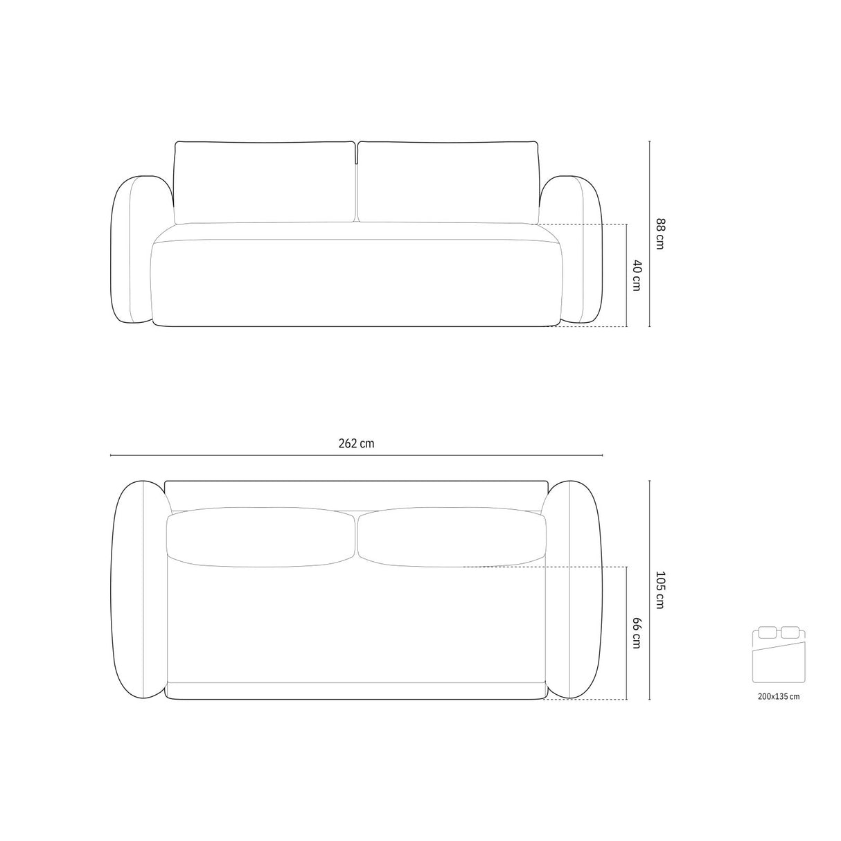 Tonale 3-Sitzer Sofa mit Schlaffunktion und Stauraum, aus Samt in Dunkelgrau (Magic Velvet 2241), 262x105x88 cm von Cosmopolitan Design – Bild 3