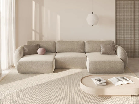 Tonale 5-Sitzer Panorama Sofa aus Chenille in Dunkelbeige (Eden 4 Beige), Beine in Schwarzes Plastik, 362x149x88 cm von Cosmopolitan Design – Bild 2