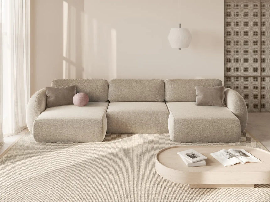 Tonale 5-Sitzer Panorama Sofa aus Chenille in Dunkelbeige (Eden 4 Beige), Beine in Schwarzes Plastik, 362x149x88 cm von Cosmopolitan Design – Bild 2