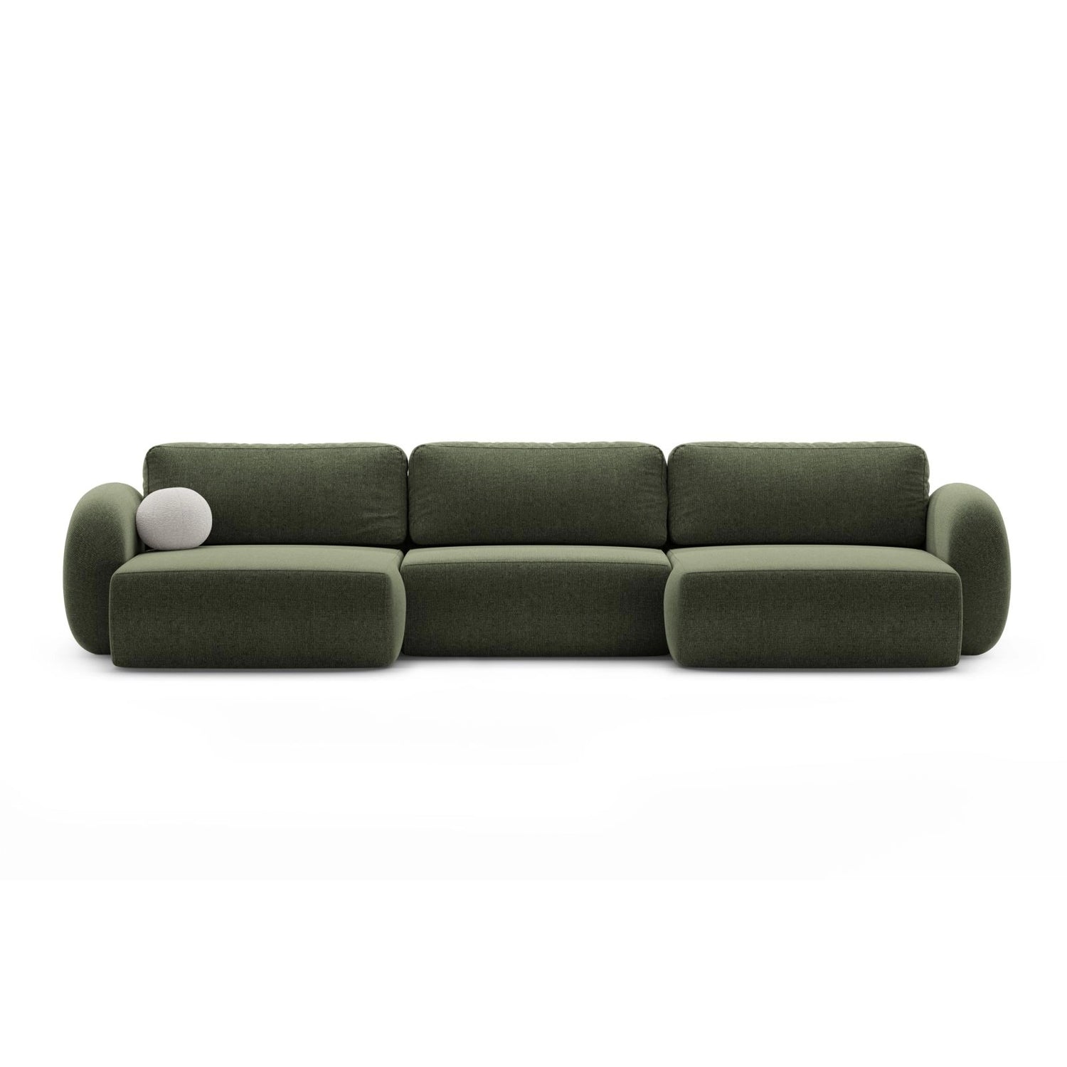 Tonale 5-Sitzer Panorama Sofa aus Chenille in Grün (Eden 12 Olive), Beine in Schwarzes Plastik, 362x149x88 cm von Cosmopolitan Design – Bild 1