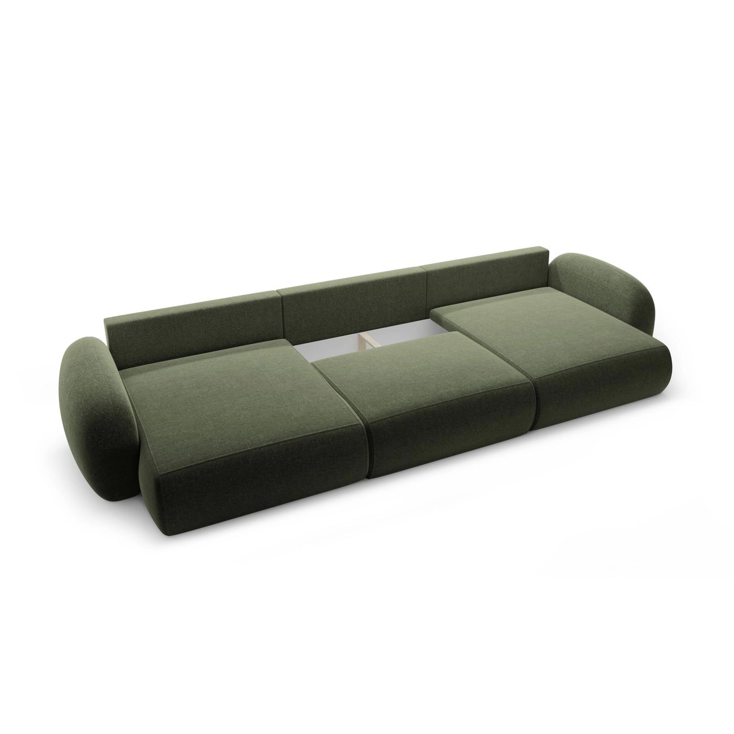 Tonale 5-Sitzer Panorama Sofa aus Chenille in Grün (Eden 12 Olive), Beine in Schwarzes Plastik, 362x149x88 cm von Cosmopolitan Design – Bild 5
