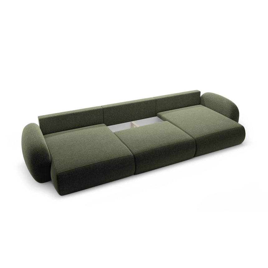 Tonale 5-Sitzer Panorama Sofa aus Chenille in Grün (Eden 12 Olive), Beine in Schwarzes Plastik, 362x149x88 cm von Cosmopolitan Design – Bild 5