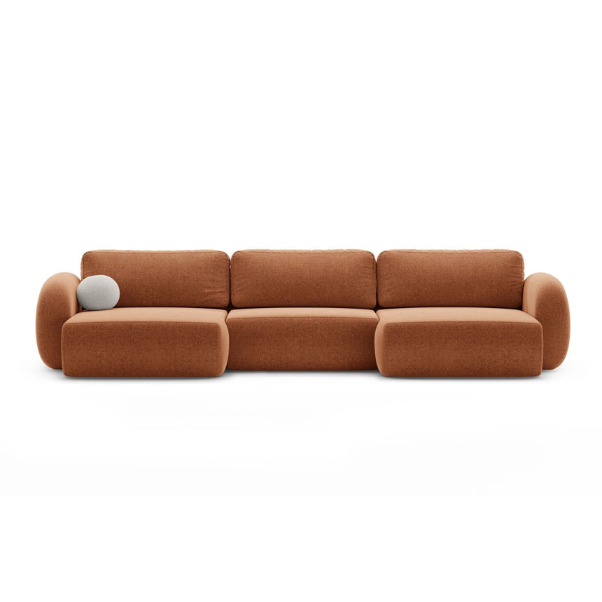 Tonale 5-Sitzer Panorama Sofa aus Chenille in Ziegelstein (Eden 10 Terra), Beine in Schwarzes Plastik, 362x149x88 cm von Cosmopolitan Design – Bild 1