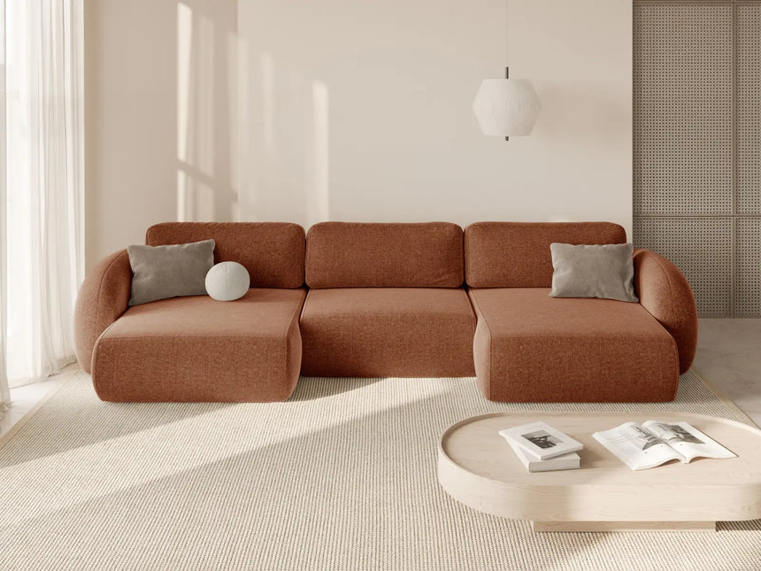 Tonale 5-Sitzer Panorama Sofa aus Chenille in Ziegelstein (Eden 10 Terra), Beine in Schwarzes Plastik, 362x149x88 cm von Cosmopolitan Design – Bild 2