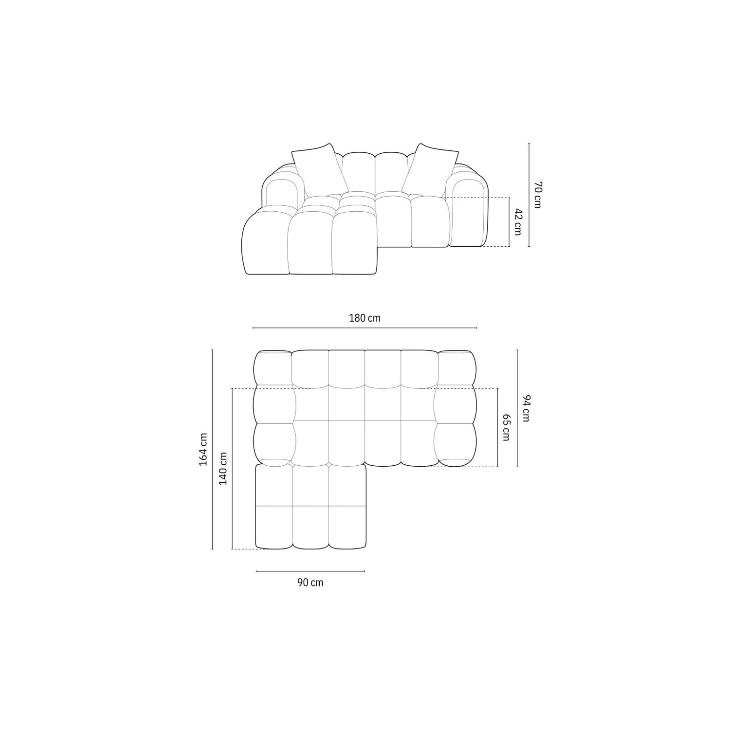 Treno 2-Sitzer Ecksofa, Linke Seite, aus Samt oder Chenille, 180x164 cm von Cosmopolitan Design – Bild 3