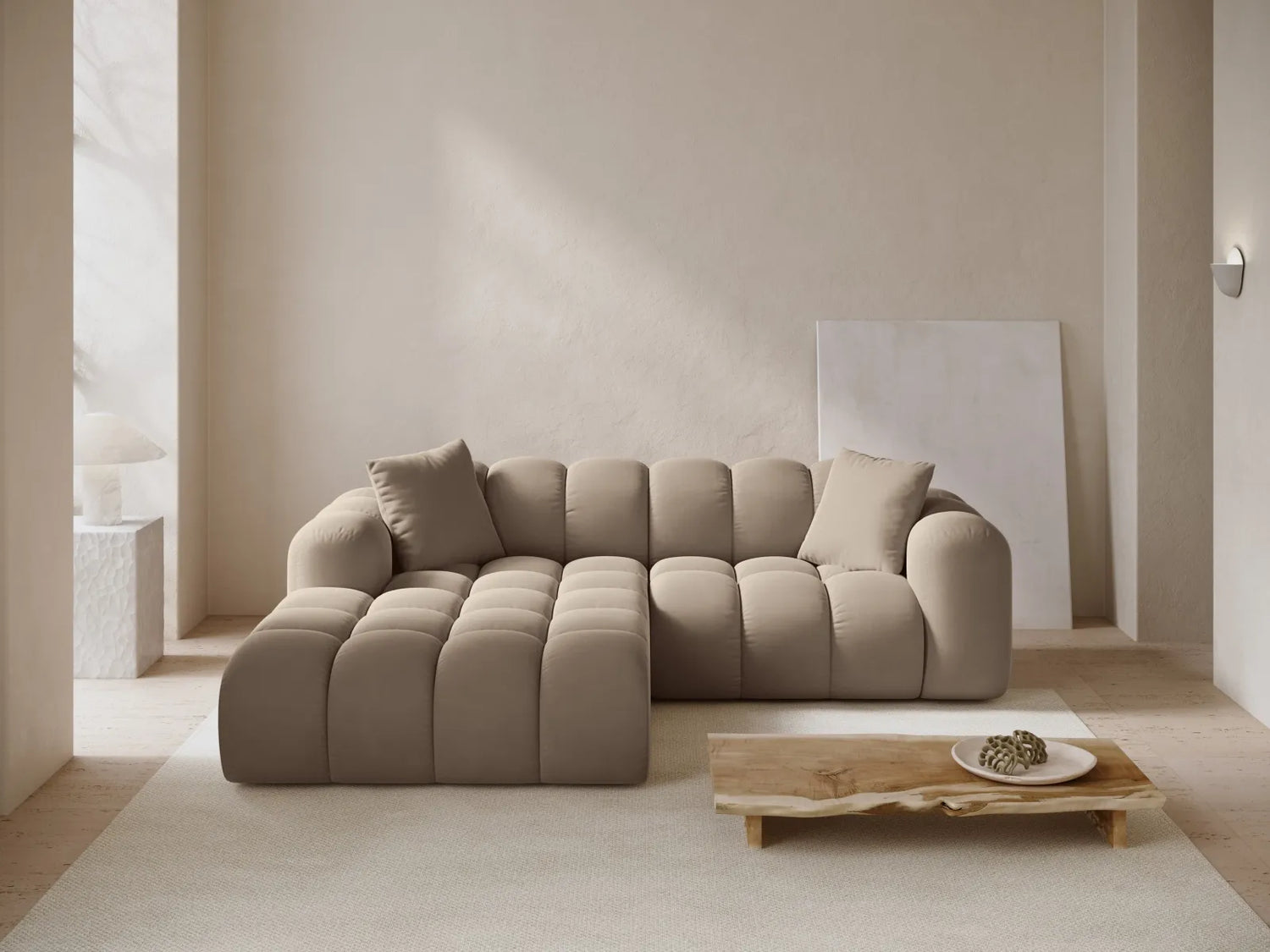 Treno 3-Sitzer Ecksofa, Linke Seite, aus Samt in Cappuccino (Bluvel 40), 240x184x70 cm von Cosmopolitan Design – Bild 2