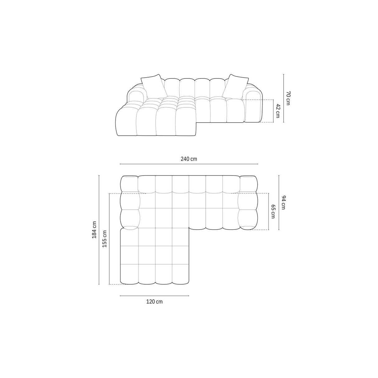 Treno 3-Sitzer Ecksofa, Linke Seite, aus Samt in Grün (Bluvel 77), 240x184x70 cm von Cosmopolitan Design – Bild 3