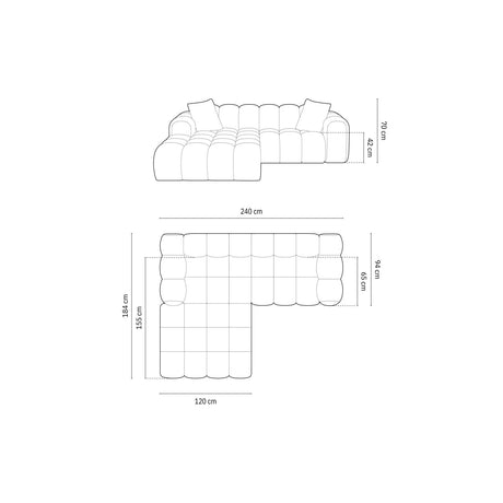 Treno 3-Sitzer Ecksofa, Linke Seite, aus Samt in Grün (Bluvel 77), 240x184x70 cm von Cosmopolitan Design – Bild 3