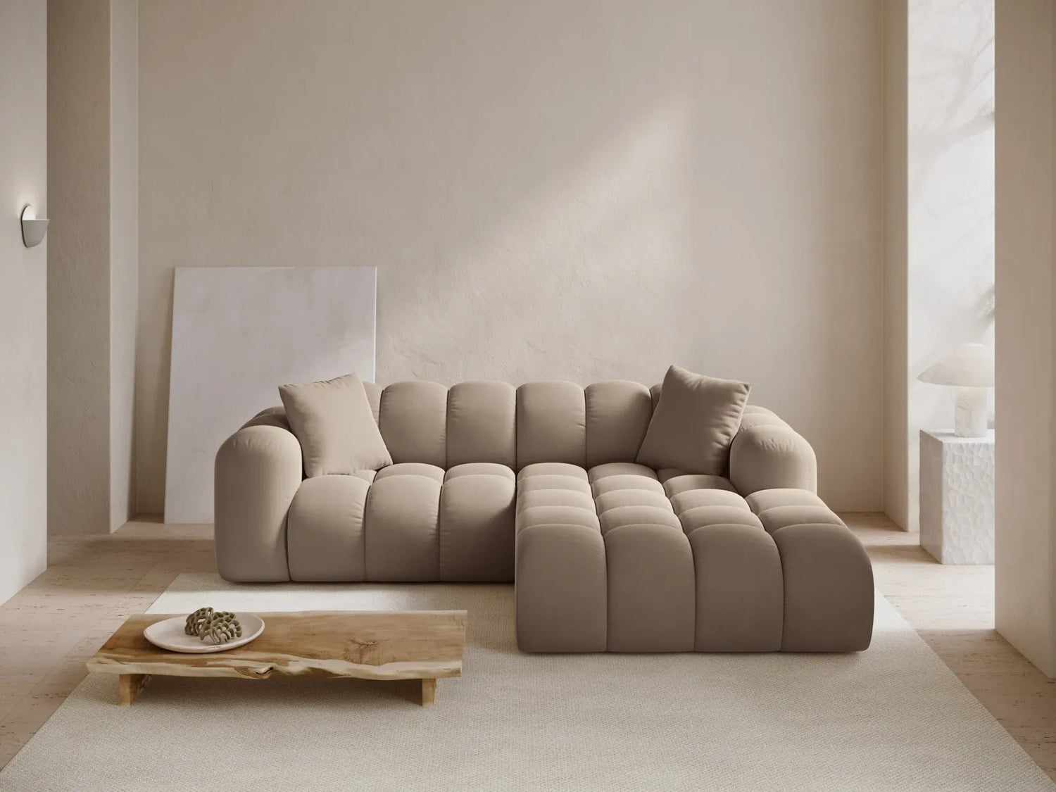 Treno 3-Sitzer Ecksofa, Rechte Seite, aus Samt in Cappuccino (Bluvel 40), 240x184x70 cm von Cosmopolitan Design – Bild 2