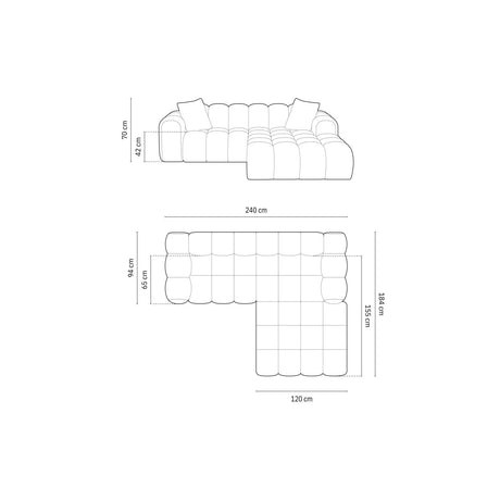 Treno 3-Sitzer Ecksofa, Rechte Seite, aus Samt in Cappuccino (Bluvel 40), 240x184x70 cm von Cosmopolitan Design – Bild 3
