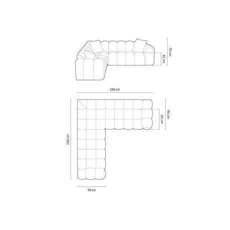 Treno 3-Sitzer Ecksofa, symmetrisch, aus Samt in Grau (Bluvel 14), 240x240x70 cm von Cosmopolitan Design – Bild 2