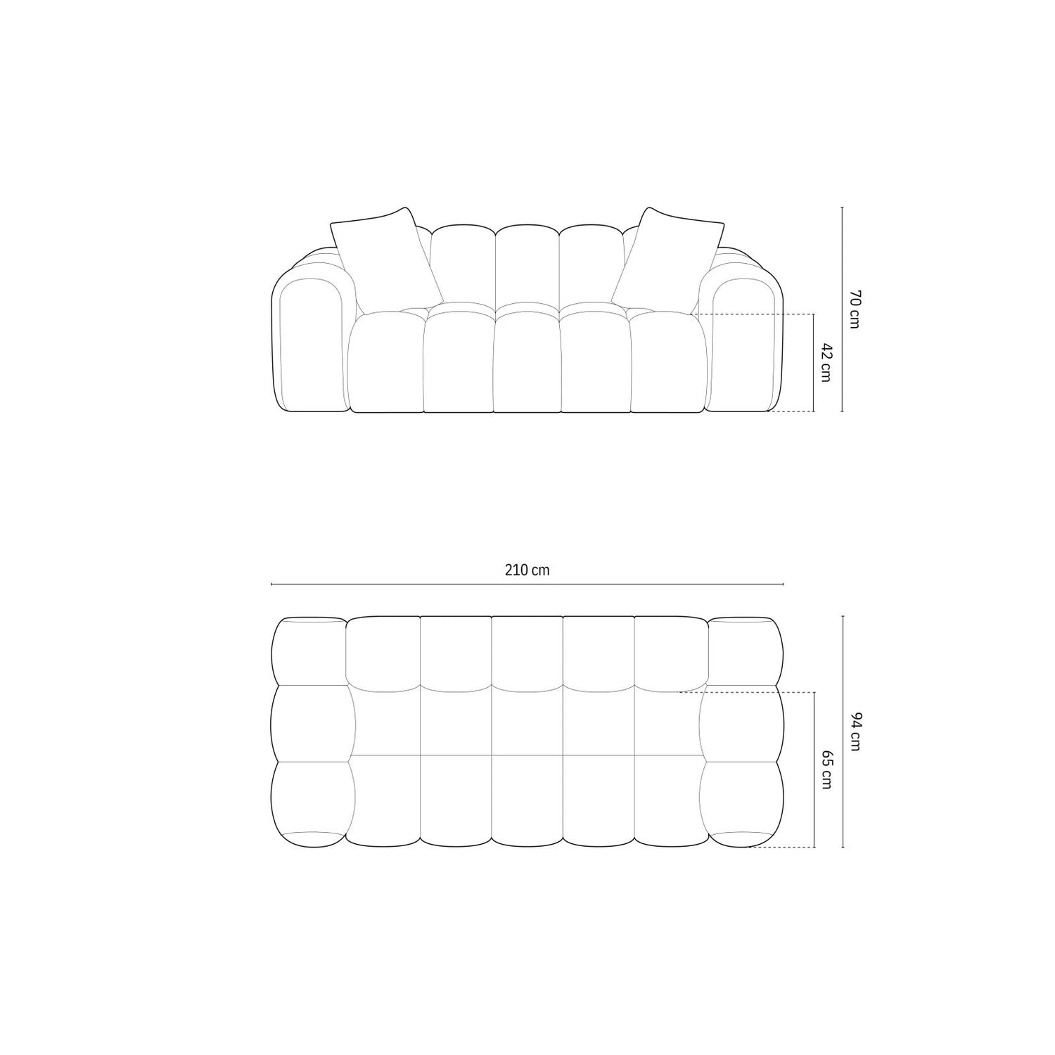 Treno 3-Sitzer Sofa aus Samt in Grau (Bluvel 14), 210x94x70 cm von Cosmopolitan Design – Bild 3
