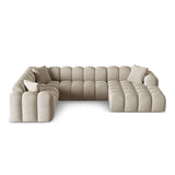Treno 4-Sitzer Panorama Ecksofa, Linke Seite, aus Chenille in Dunkelbeige (Eden 4 Beige), Beine aus Schwarzes Plastik, 330x240x70 cm von Cosmopolitan Design – Bild 1