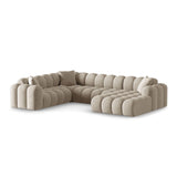 Treno 4-Sitzer Panorama Ecksofa, Linke Seite, aus Chenille in Dunkelbeige (Eden 4 Beige), Beine aus Schwarzes Plastik, 330x240x70 cm von Cosmopolitan Design – Bild 3