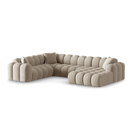 Treno 4-Sitzer Panorama Ecksofa, Linke Seite, aus Chenille in Dunkelbeige (Eden 4 Beige), Beine aus Schwarzes Plastik, 330x240x70 cm von Cosmopolitan Design – Bild 3