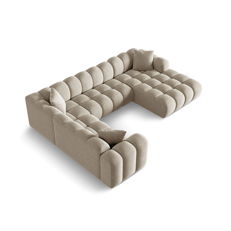 Treno 4-Sitzer Panorama Ecksofa, Linke Seite, aus Chenille in Dunkelbeige (Eden 4 Beige), Beine aus Schwarzes Plastik, 330x240x70 cm von Cosmopolitan Design – Bild 4