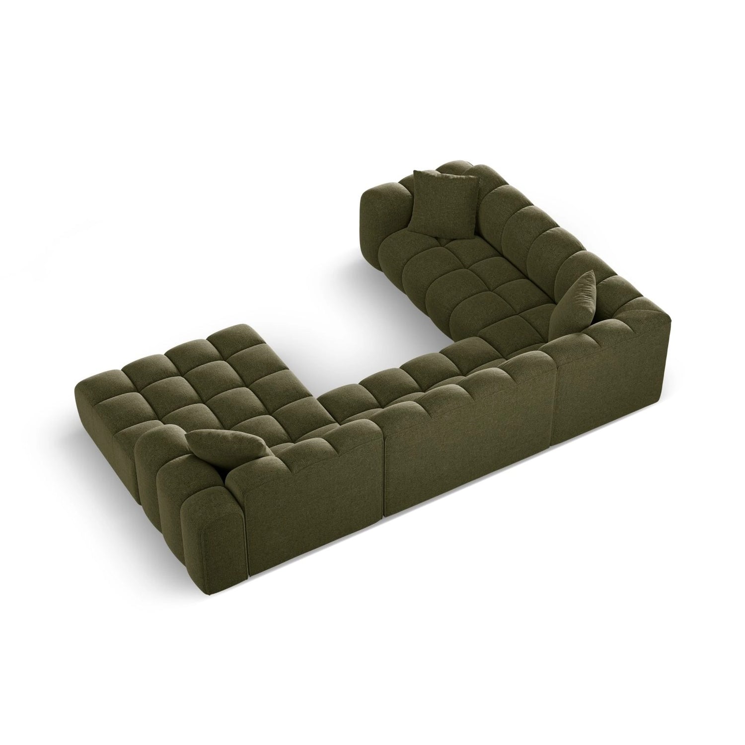 Treno 4-Sitzer Panorama Ecksofa, Linke Seite, aus Chenille in Grün (Eden 12 Olive), Beine aus Schwarzes Plastik, 330x240x70 cm von Cosmopolitan Design – Bild 5