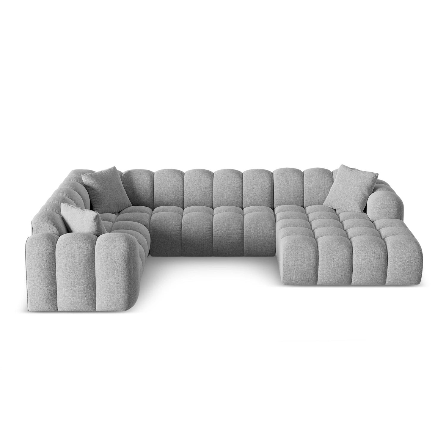 Treno 4-Sitzer Panorama Ecksofa, Linke Seite, aus Chenille in Hellgrau (Eden 18 Grey), Beine aus Schwarzes Plastik, 330x240x70 cm von Cosmopolitan Design – Bild 1