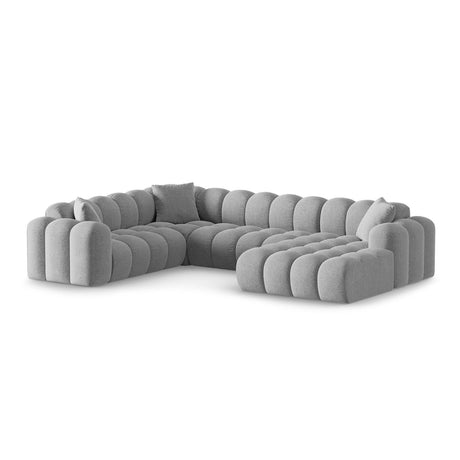 Treno 4-Sitzer Panorama Ecksofa, Linke Seite, aus Chenille in Hellgrau (Eden 18 Grey), Beine aus Schwarzes Plastik, 330x240x70 cm von Cosmopolitan Design – Bild 3