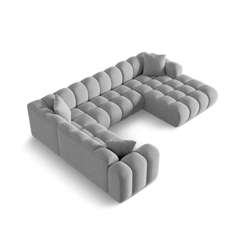 Treno 4-Sitzer Panorama Ecksofa, Linke Seite, aus Chenille in Hellgrau (Eden 18 Grey), Beine aus Schwarzes Plastik, 330x240x70 cm von Cosmopolitan Design – Bild 4