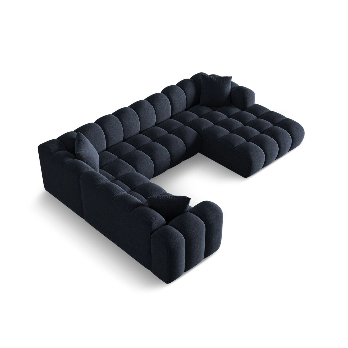 Treno 4-Sitzer Panorama Ecksofa, Linke Seite, aus Chenille in Marineblau (Eden 16 Deep Blue), Beine aus Schwarzes Plastik, 330x240x70 cm von Cosmopolitan Design – Bild 4